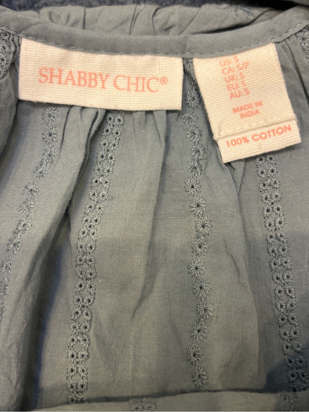 Shabby Chic Embroidered Cotton Pajama Set Light Blue Cotton Lounge Set ๐ธ 2pc - Picture 7 of 7